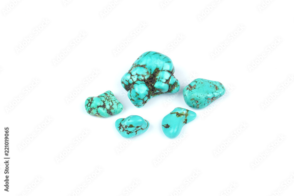 Natural gem stones ( turquoise stone ) isolated on white background.