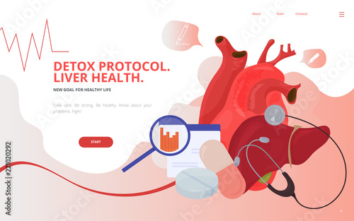 High cholesterol vector illustration. Cardiovascular risk Lipid profile or lipid panel tests diagnostics site wireframe. Cholesterol and triglycerides profile panel conference presentation template.