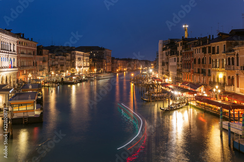 Grand Canal at night, Venice. View from Rialto bridge