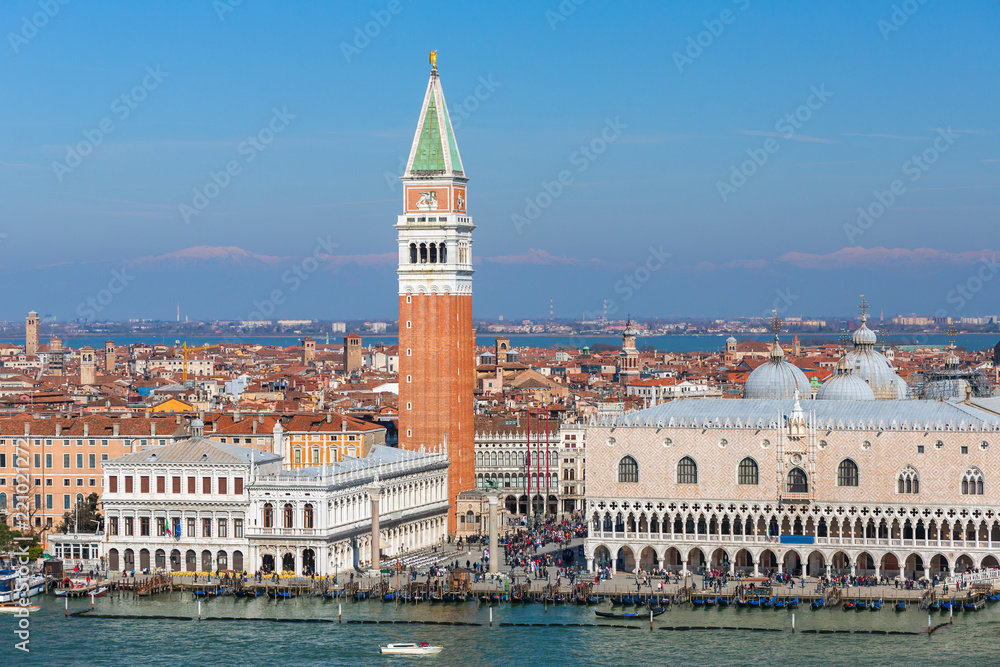 Top view of San Marco square and Doge's Palace in Venice, Italy