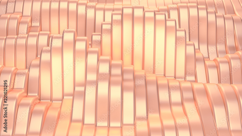 Obraz premium Pink metallic background with waves and lines. 3d illustration, 3d rendering.