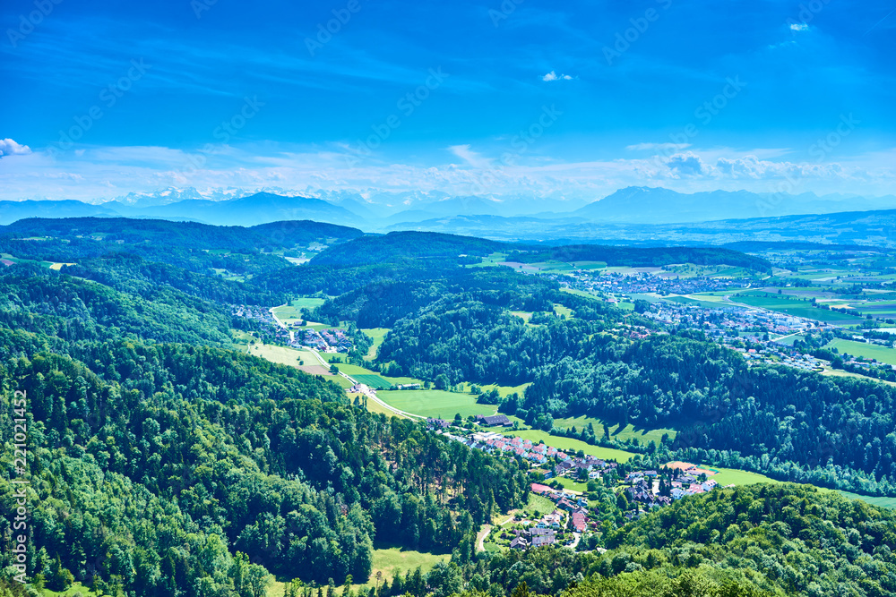 Backlands and woods of Zurich in Switzerland / View over Cantons of 