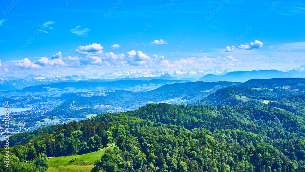 Backlands and woods of Zurich in Switzerland / View over Cantons of 
