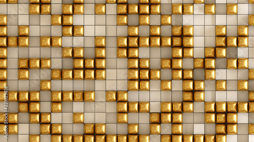 Golden white geometric background. 3d illustration, 3d rendering.