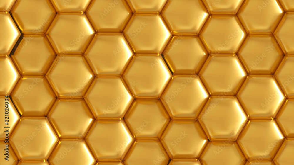 Golden geometric background with hexagons. 3d illustration, 3d rendering. Golden geometric background with hexagons. 3d illustration, 3d rendering.