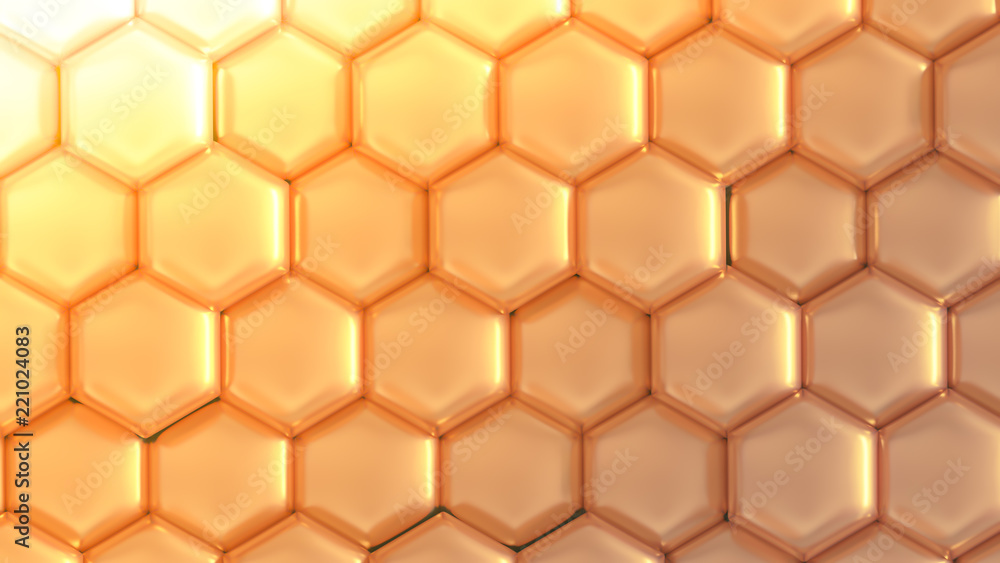 Golden geometric background with hexagons. 3d illustration, 3d rendering. Golden geometric background with hexagons. 3d illustration, 3d rendering.
