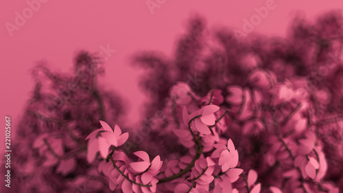 Fototapeta Naklejka Na Ścianę i Meble -  Beautiful pink background with leaves, season of the year. 3d illustration, 3d rendering.