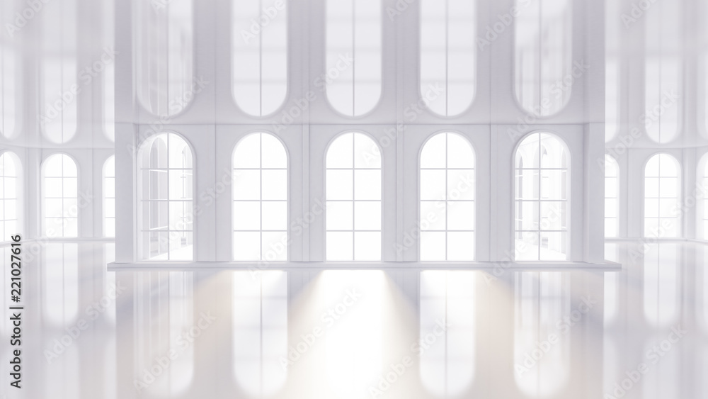 Luxurious white empty interior with windows. 3d illustration, 3d rendering. Luxurious white empty interior with windows. 3d illustration, 3d rendering.