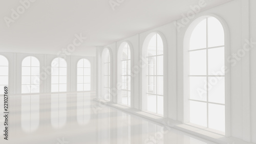 Luxurious white empty interior with windows. 3d illustration  3d rendering.