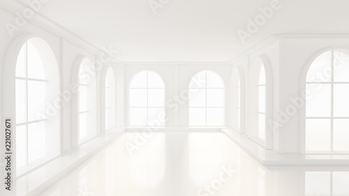 Luxurious white empty interior with windows. 3d illustration, 3d rendering.