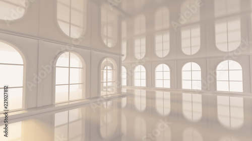 Luxurious white empty interior with windows. 3d illustration  3d rendering.