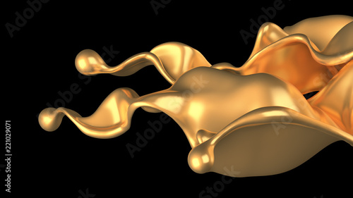 Luxury golden splash of liquid. 3d illustration, 3d rendering.