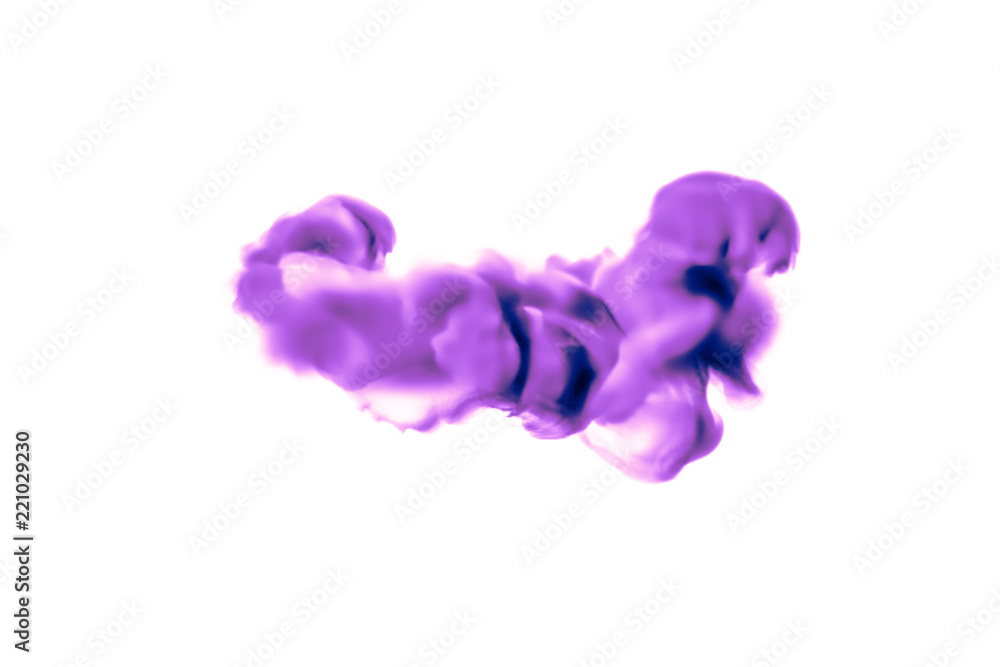 Purple smoke on a white background. 3d illustration, 3d rendering.