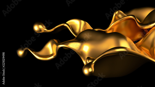 Luxury golden splash of liquid. 3d illustration, 3d rendering. © Pierell