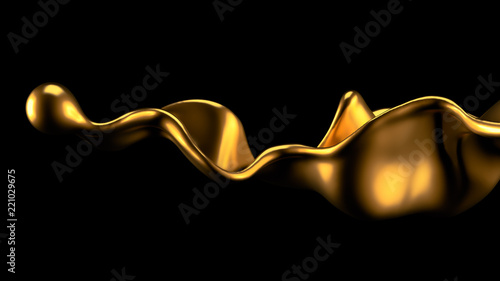 Luxury golden splash of liquid. 3d illustration, 3d rendering.