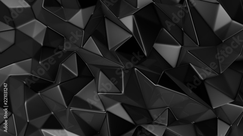 Black crystal background with triangles. 3d illustration, 3d rendering.