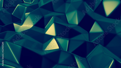 Green crystal background with triangles. 3d illustration, 3d rendering.