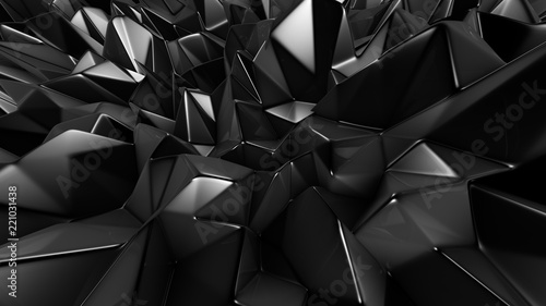 Black crystal background with triangles. 3d illustration, 3d rendering.