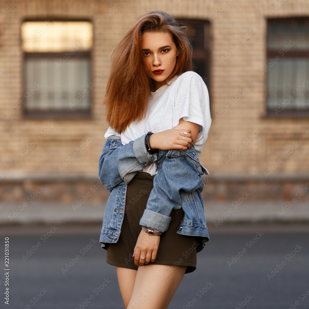 Picture posing Boots Jacket young woman Jeans Asiatic Chairs Sitting