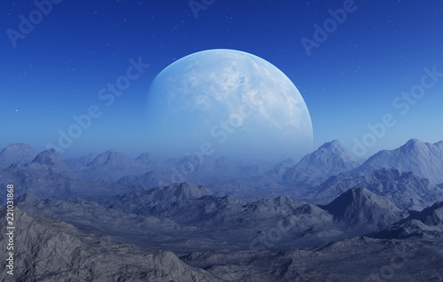 Fototapeta Naklejka Na Ścianę i Meble -  3d rendered Space Art: Alien Planet - A Fantasy Landscape