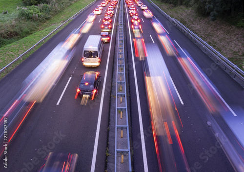 Traffic jam collapse, cars on highway al sunset © poliki