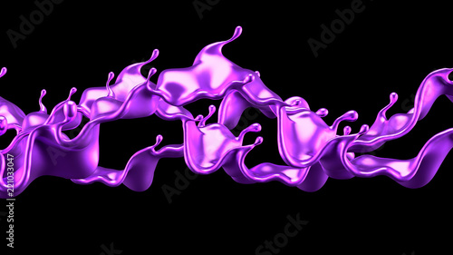 Purple splash liquid black background. 3d illustration, 3d rendering.