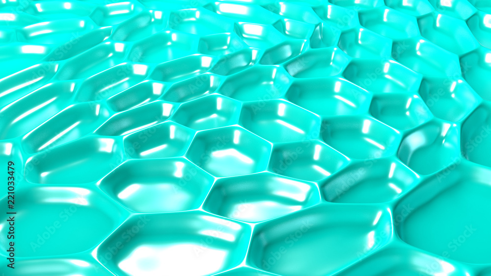 Fototapeta premium Turquoise geometric background with relief. 3d illustration, 3d rendering.