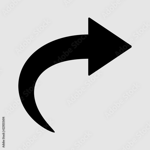 Black curved right arrow isolated on white.