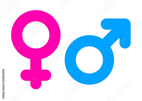 Pink and blue female and male signs on white background.
