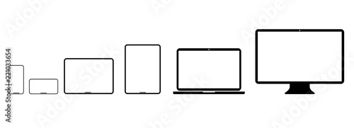 Set of layouts of electronic device isolated on white background.