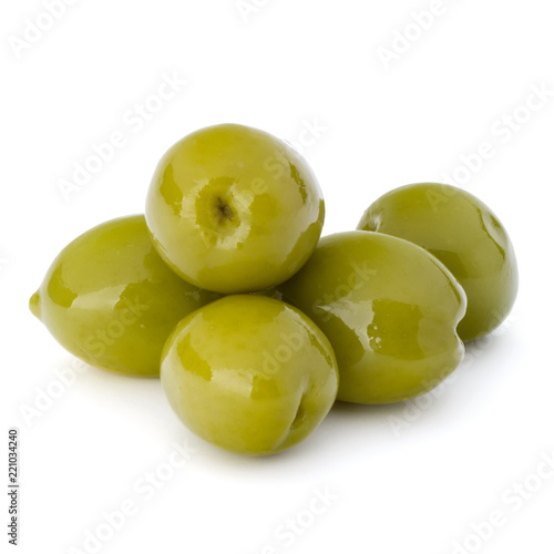 Green olives fruits isolated on white background cutout