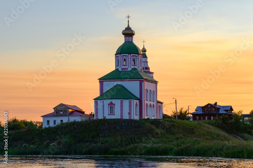Golden ring of Russia, Ancient Suzdal city. Beautiful evening view on Church of Elijah the Prophet, on sunset background..