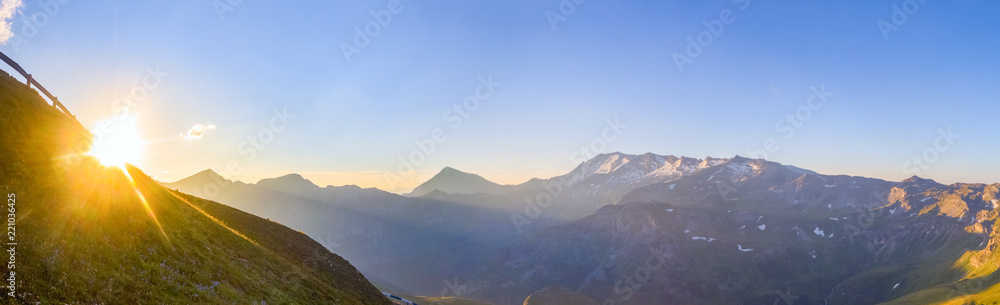Sunrise near the High Tauern Mountain Road, viewed from the Edelweissspitze
