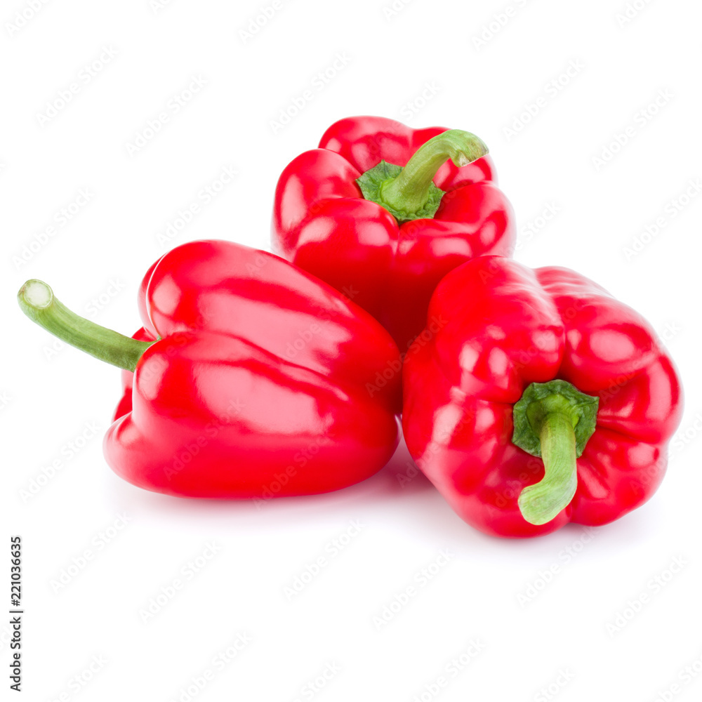 three sweet bell peppers isolated on white background cutout three sweet bell peppers isolated on white background cutout