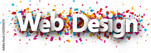 Web design banner with colorful confetti.