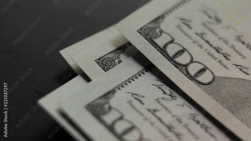 Counting Banknotes One Hundred Dollars On Black Desk Motion Counting Banknotes One Hundred Dollars On Black Desk Motion