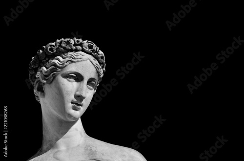 Ancient Roman or Greek goddess marble statue (Black and White with copy space)