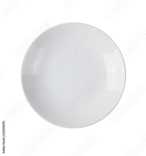 top view empty white plate isolated on white background