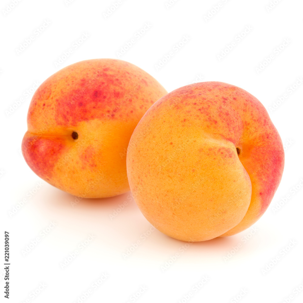 Two apricot fruit isolated on white background cutout Two apricot fruit isolated on white background cutout