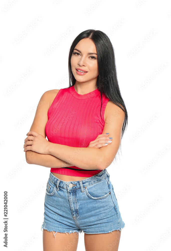 Beautiful woman posing on white background Beautiful woman posing on white background