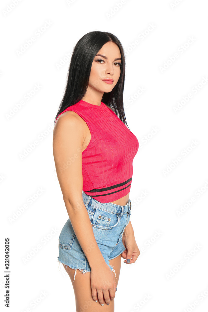 Beautiful woman posing on white background Beautiful woman posing on white background