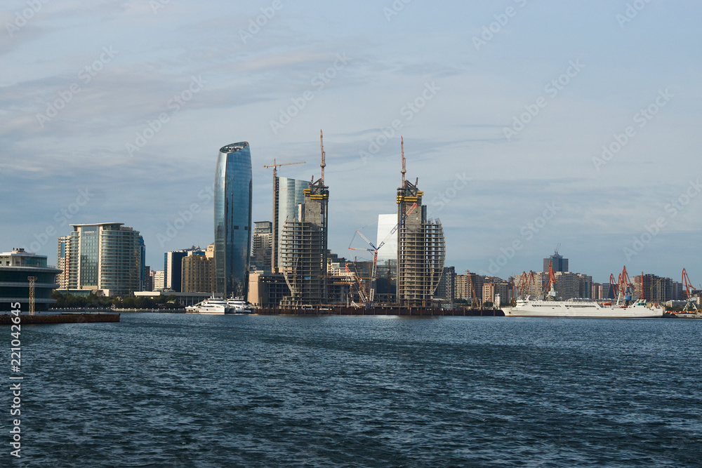Naklejka premium Azerbaijan central business district. Cityscape skyline at Baku city