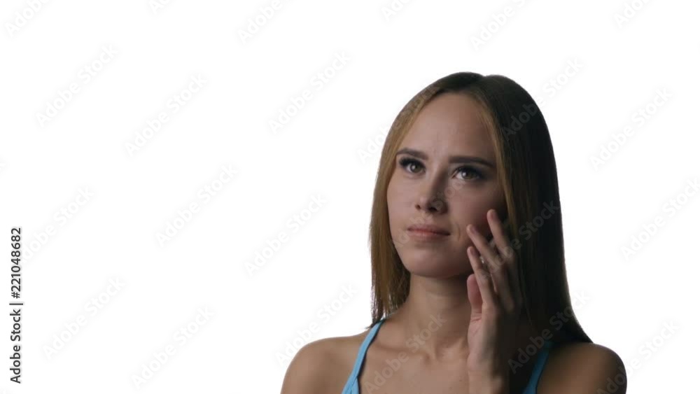 Serious girl with a phone isolated slowmotion Serious girl with a phone isolated slowmotion