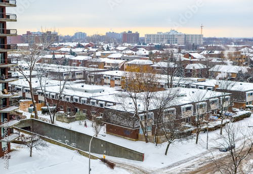 Photography Modern condo buildings with huge windows in snow, Montreal, Canada