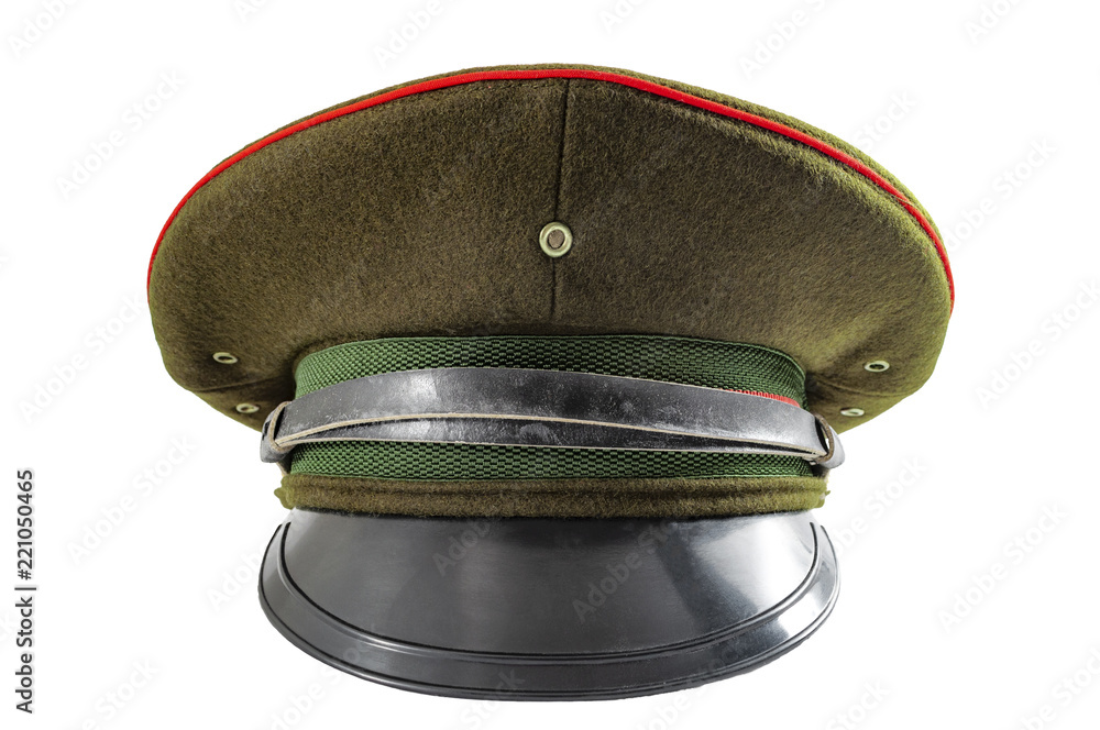 Russian military hat and soviet army uniform concept with front view of a army  officer cap isolated on white background with clipping path cutout Stock  Photo | Adobe Stock
