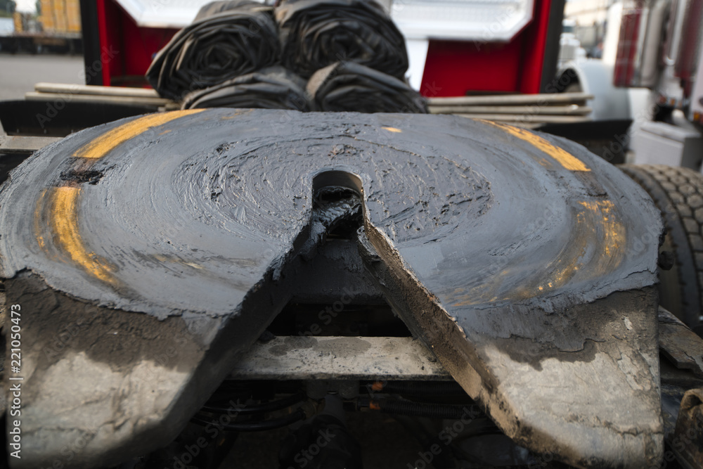 Fifth wheel with grease of big rig semi truck hitch Stock Photo Adobe