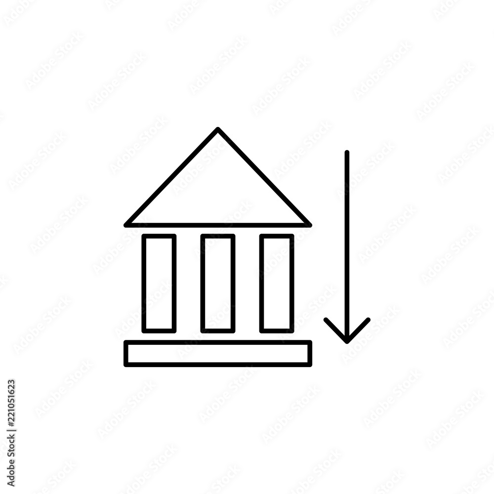 Bank down arrow icon. Element of business icon for mobile concept and web apps. Thin line Bank down arrow icon can be used for web and mobile