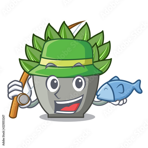 Fishing cartoon echeveria cactus plant at winter