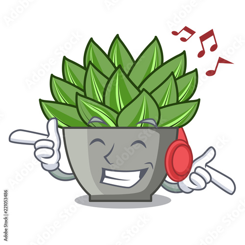 Listening music cartoon echeveria cactus plant at winter
