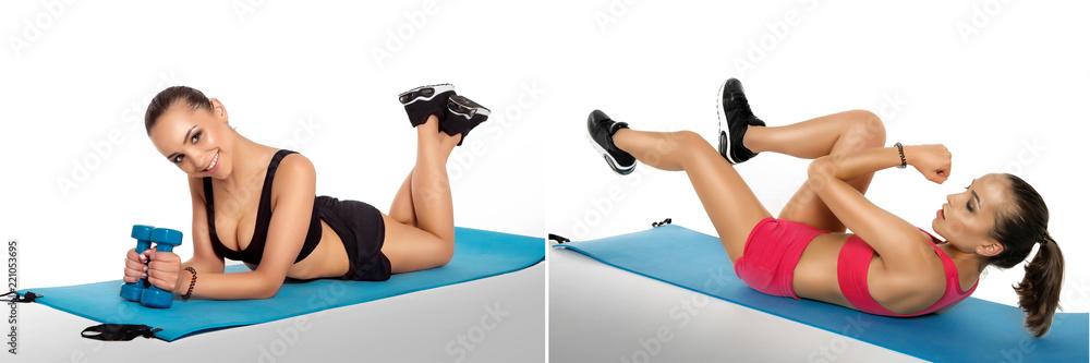 sexy fitness lady with dumbbells. Healthy lifestyle concept.